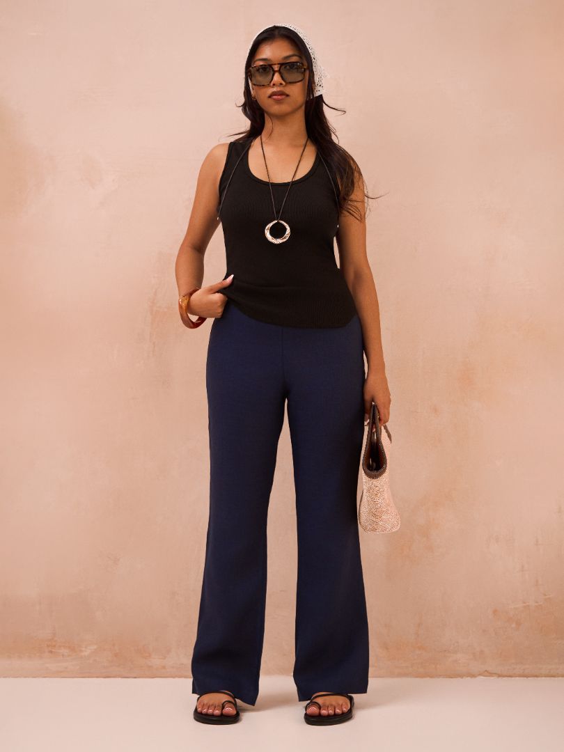 Petite Denim Blue 100% Linen Trousers
