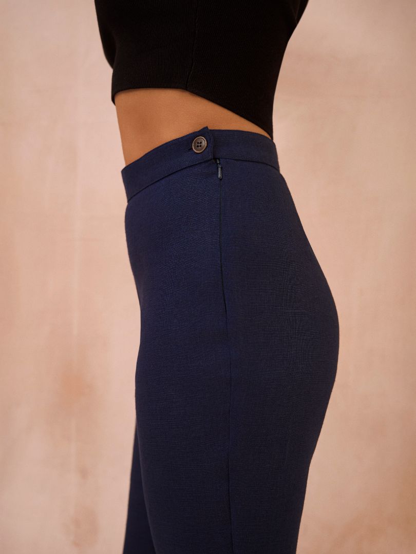 Petite Denim Blue 100% Linen Trousers