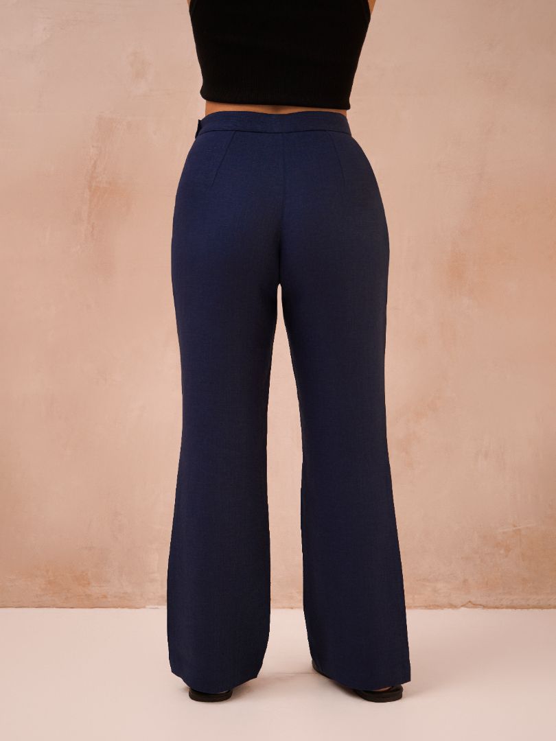 Petite Denim Blue 100% Linen Trousers