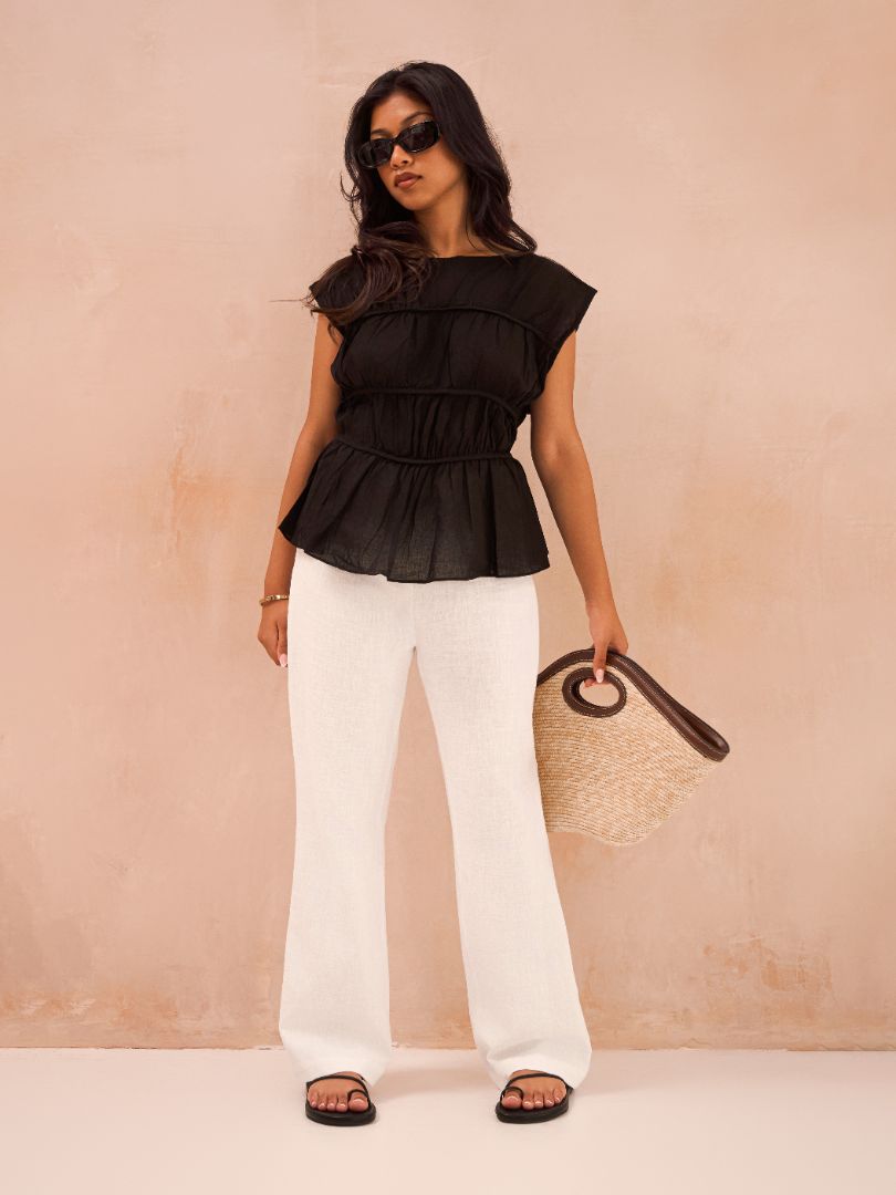 Petite Off White 100% Linen Trousers
