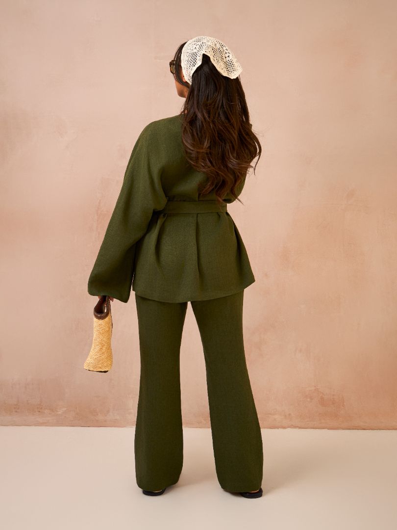 Petite Forest Green 100% Linen Kimono