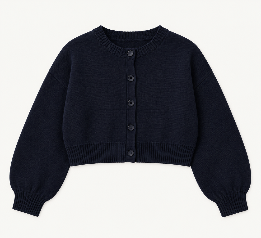 Petite Navy Cotton-Cashmere Knit Cardigan