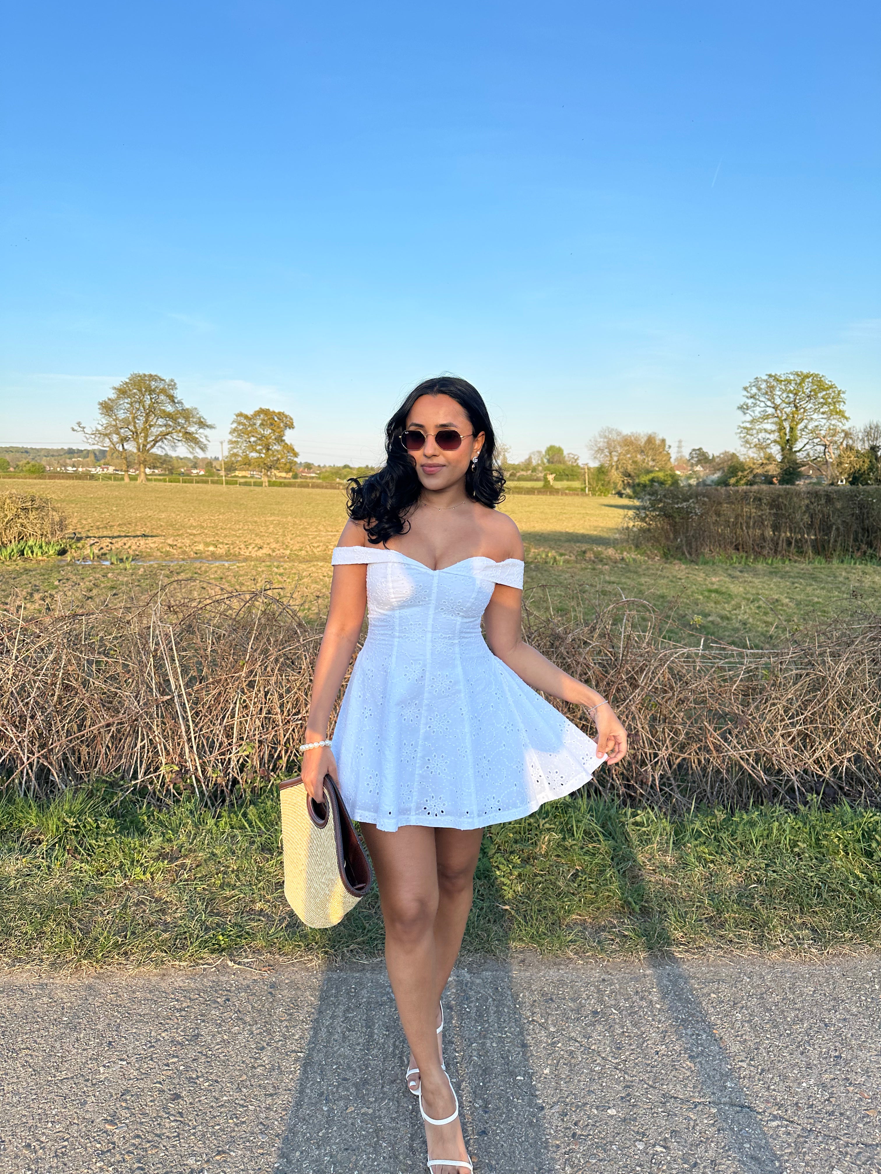 Petite Off-Shoulder Eyelet Mini Dress