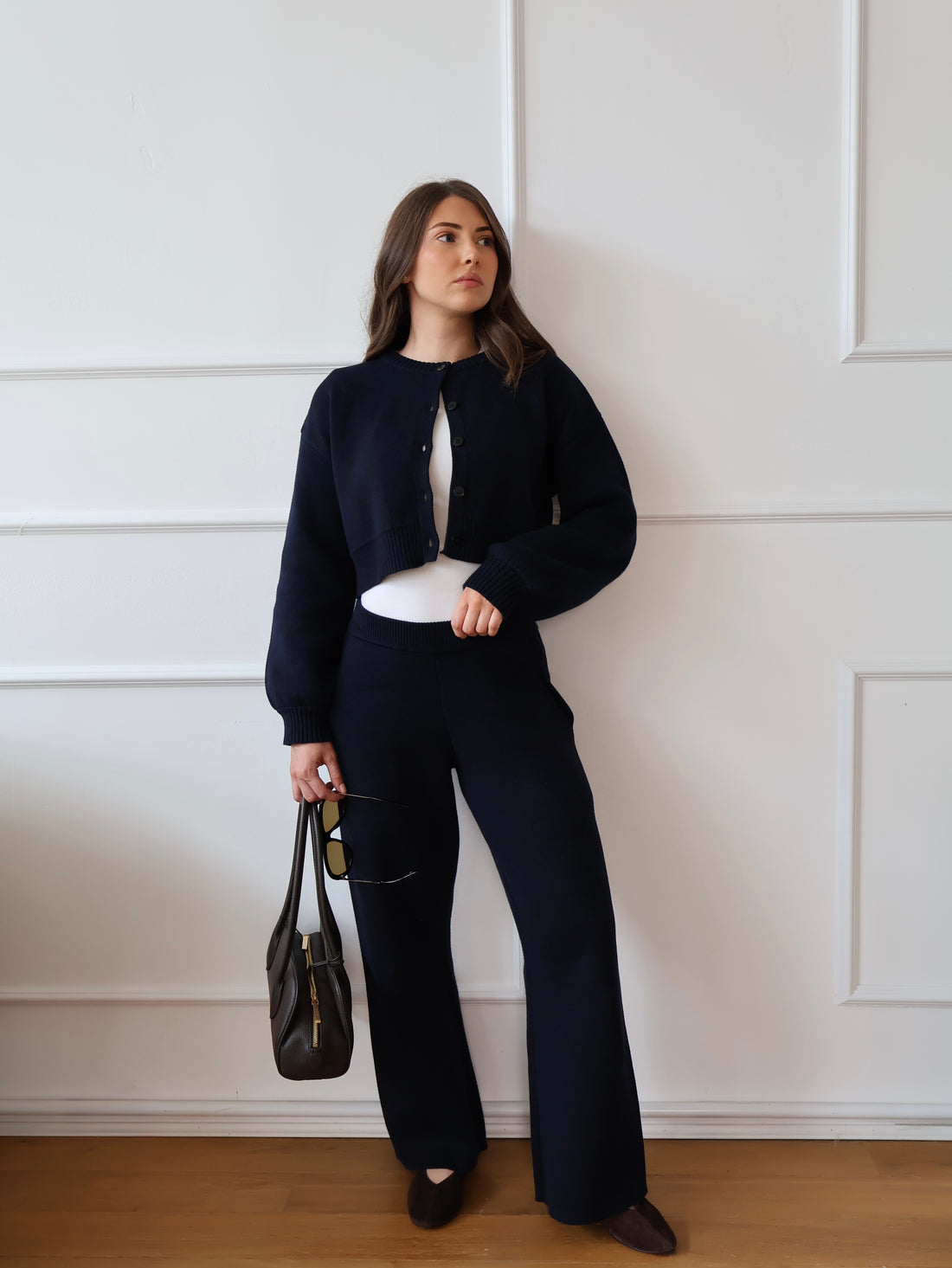 Extra Petite Navy Cotton-Cashmere Knit Trousers – 5&