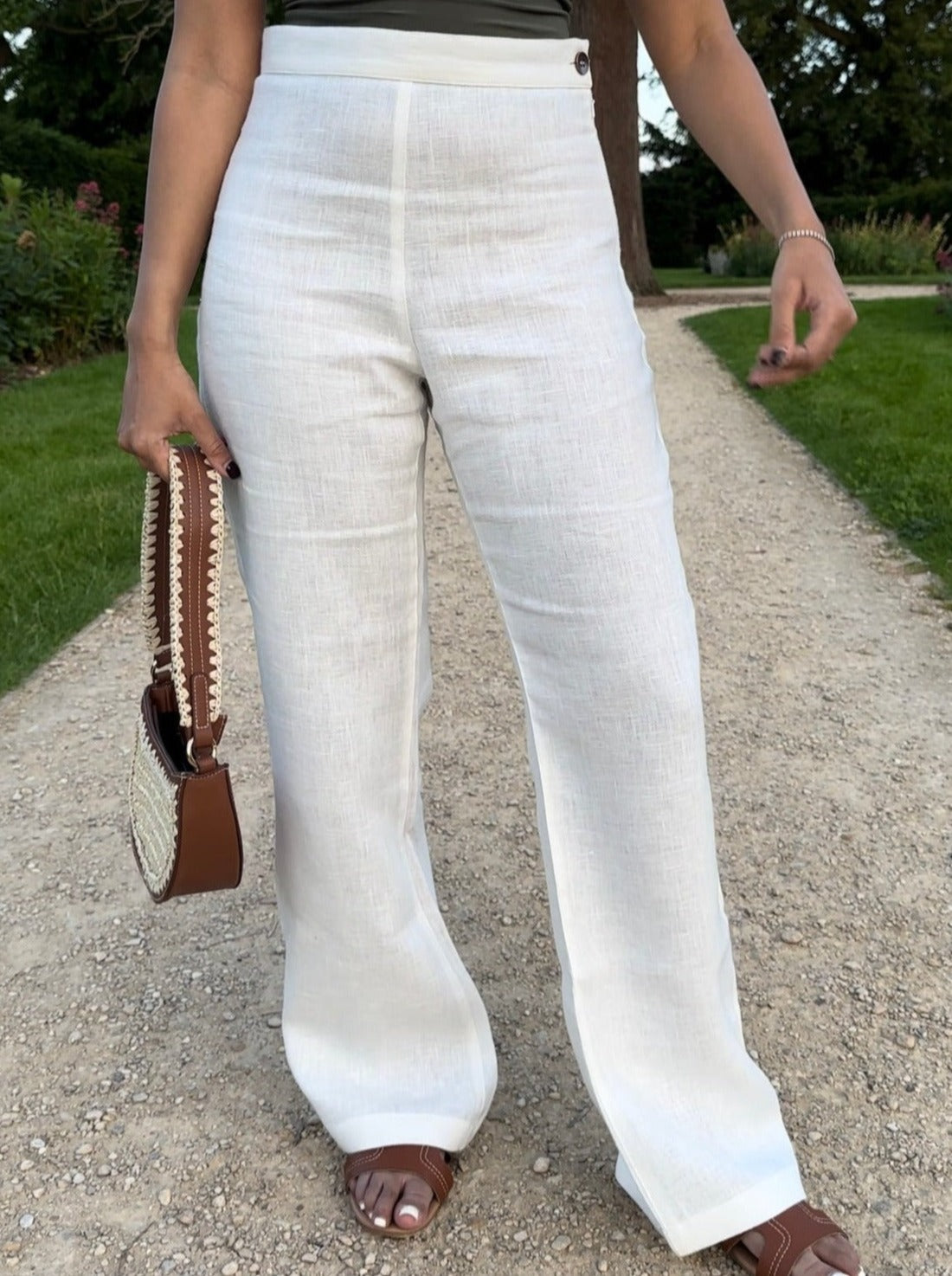 Petite Off White 100 Linen Trousers