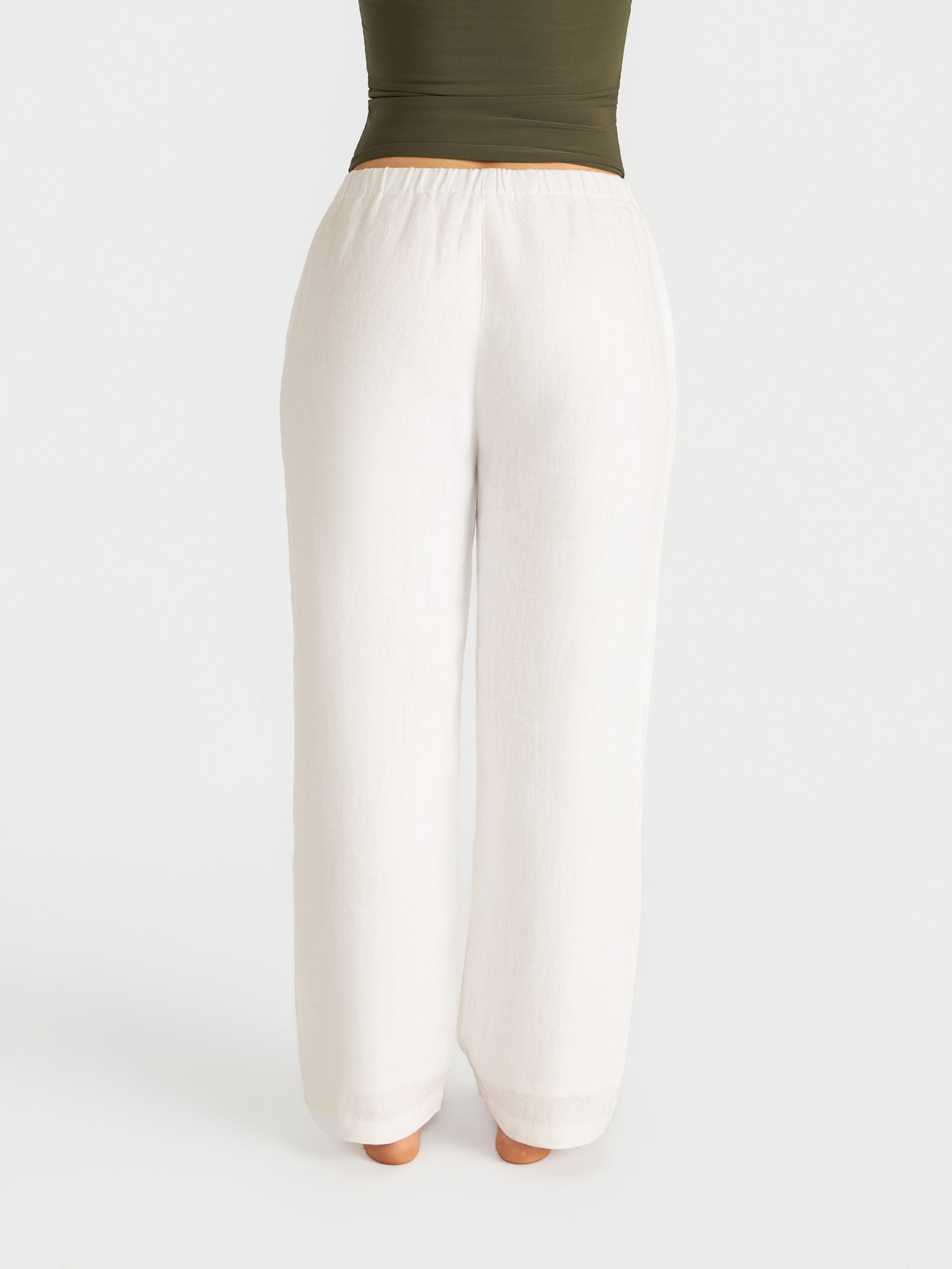 Petite White 100% Linen Straight Leg Lined Trousers