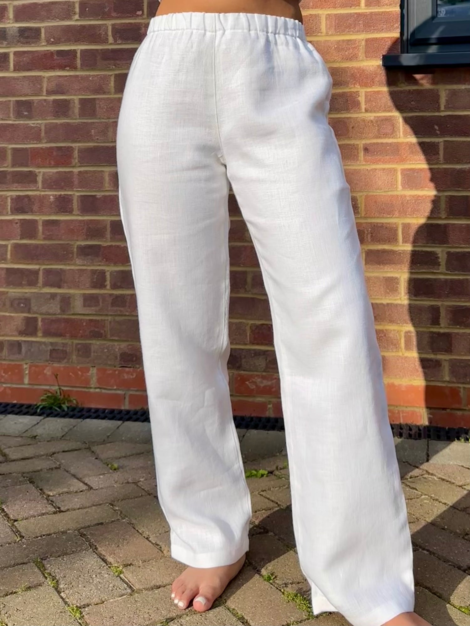 Petite White 100% Linen Straight Leg Lined Trousers