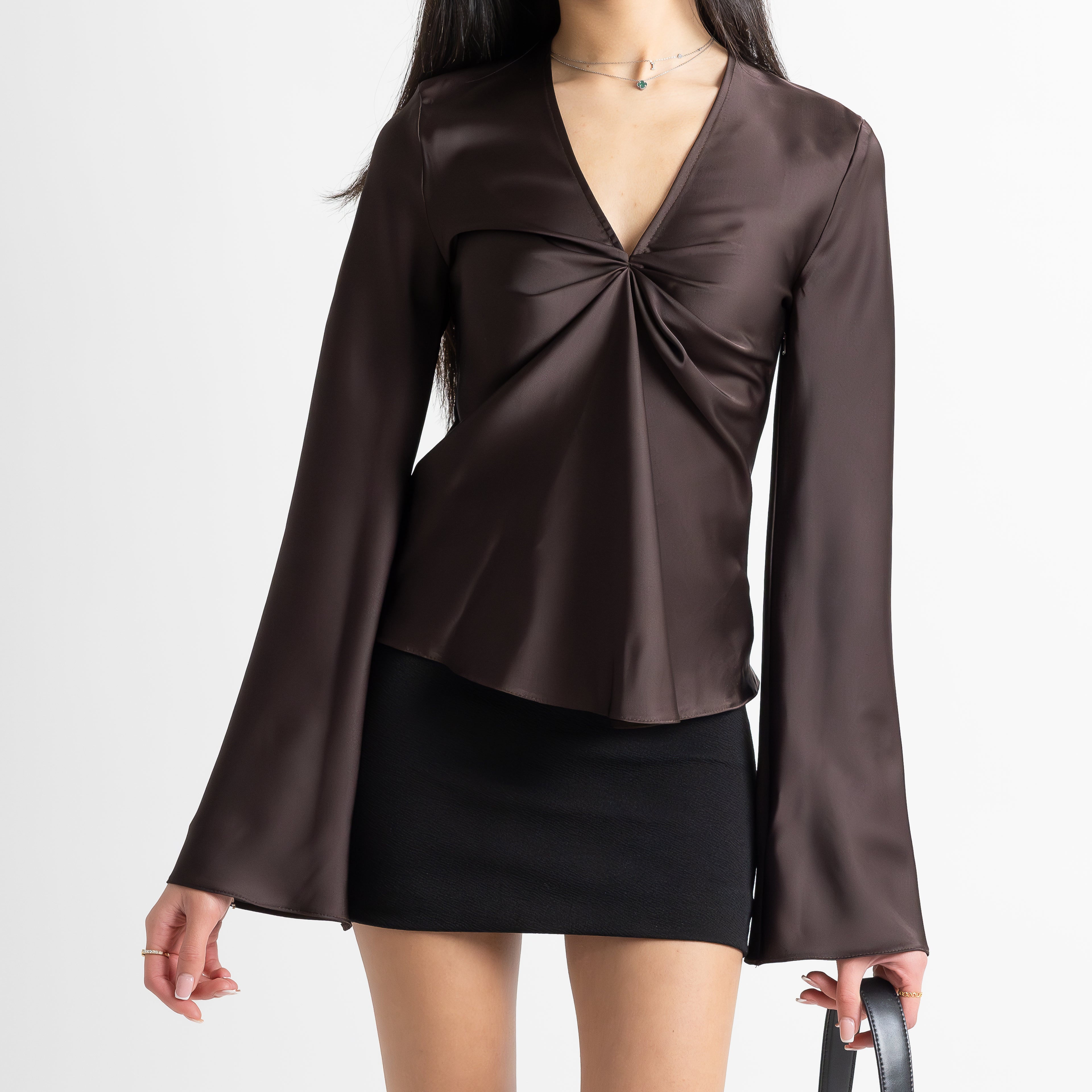 Petite Espresso Brown Satin Top