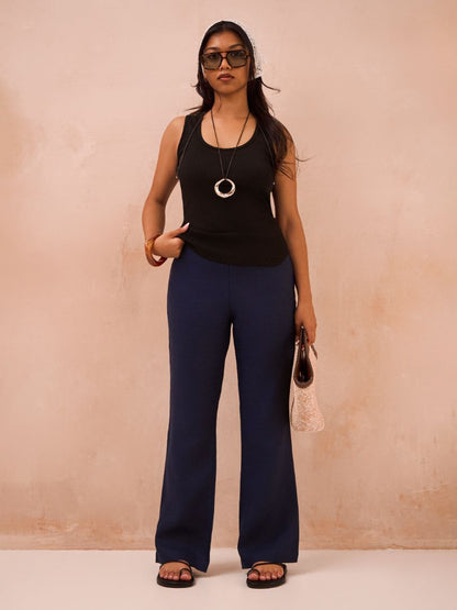 Petite Denim Blue 100% Linen Trousers
