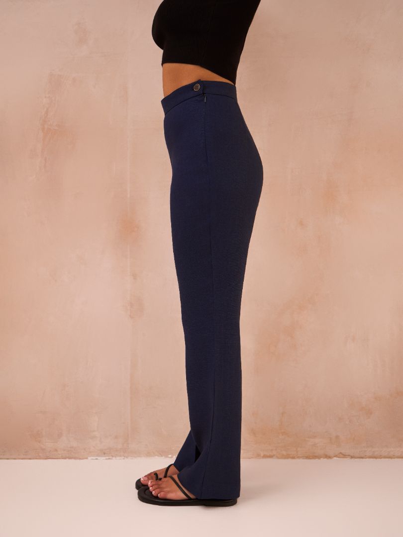 Petite Denim Blue 100% Linen Trousers