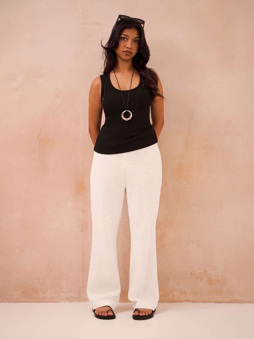 Petite Off White 100% Linen Trousers