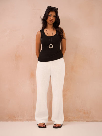 Petite Off White 100% Linen Trousers