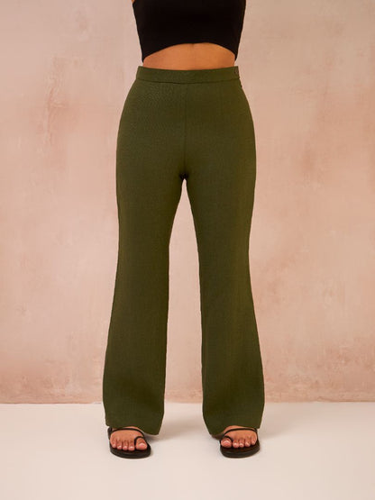 Petite Forest Green 100% Linen Trousers
