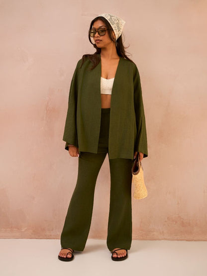 Petite Forest Green 100% Linen Kimono