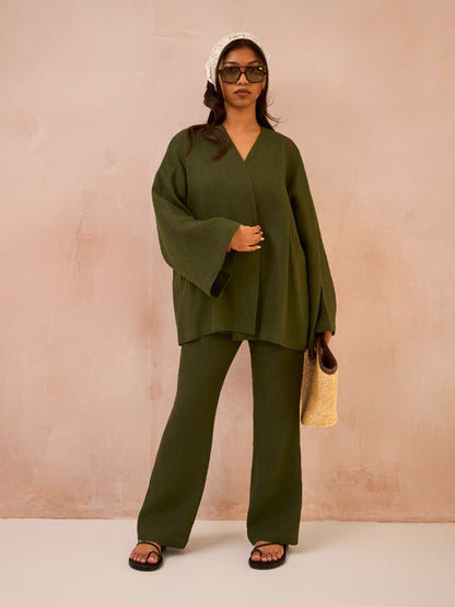 Petite Forest Green 100% Linen Kimono