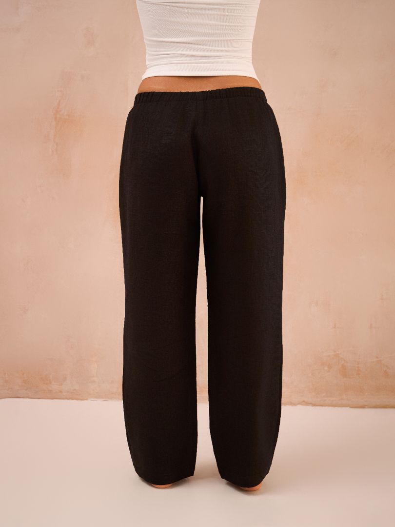 Petite Black 100% Linen Straight Leg Lined Trousers