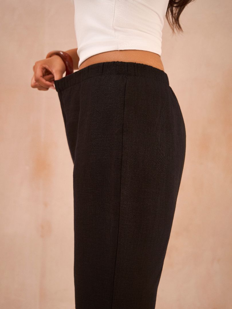 Petite Black 100% Linen Straight Leg Lined Trousers