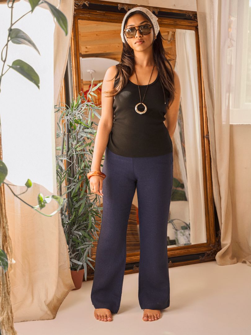 Petite Denim Blue 100% Linen Trousers