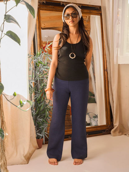 Petite Denim Blue 100% Linen Trousers
