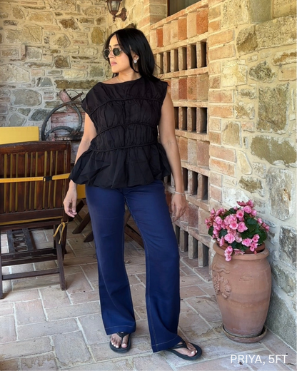 Petite Denim Blue 100% Linen Trousers