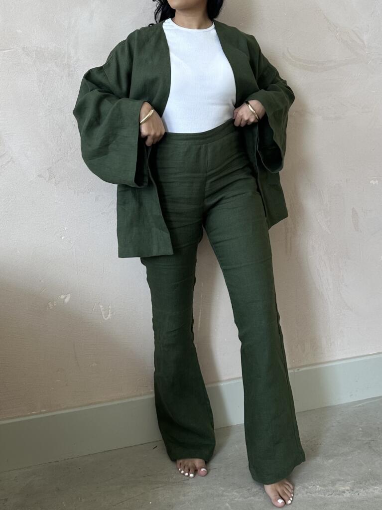 Petite Forest Green 100% Linen Trousers