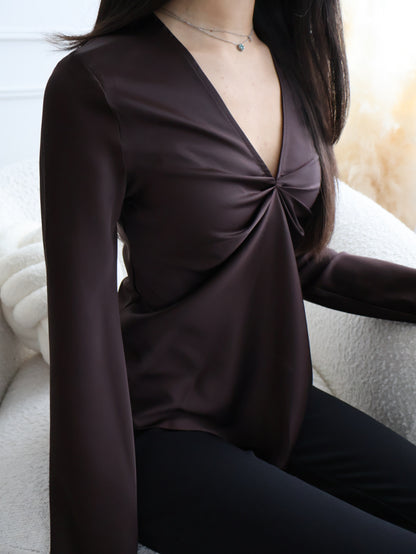 Petite Espresso Brown Satin Top