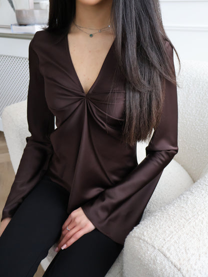 Petite Espresso Brown Satin Top