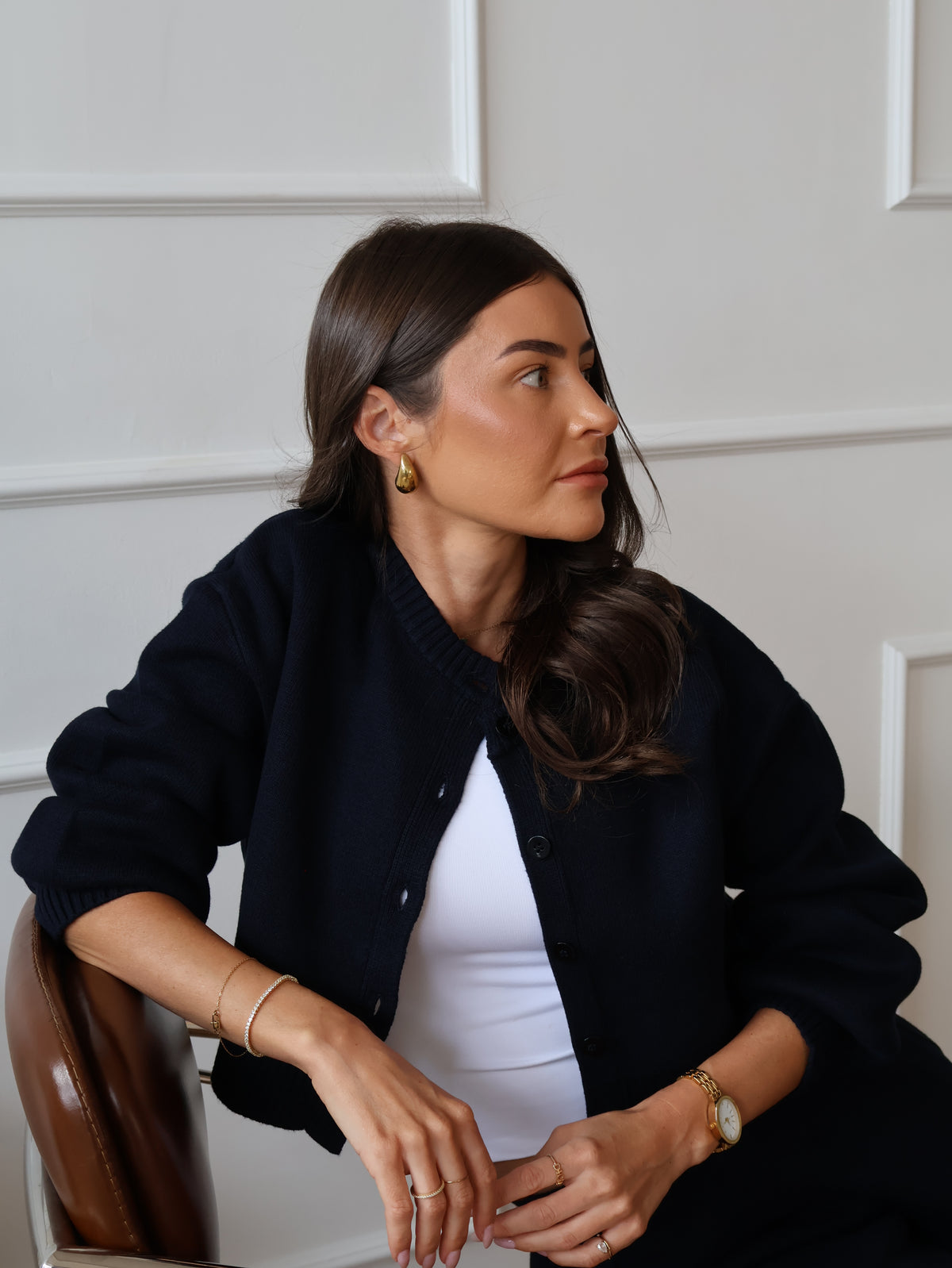 Petite Navy Cotton-Cashmere Knit Cardigan