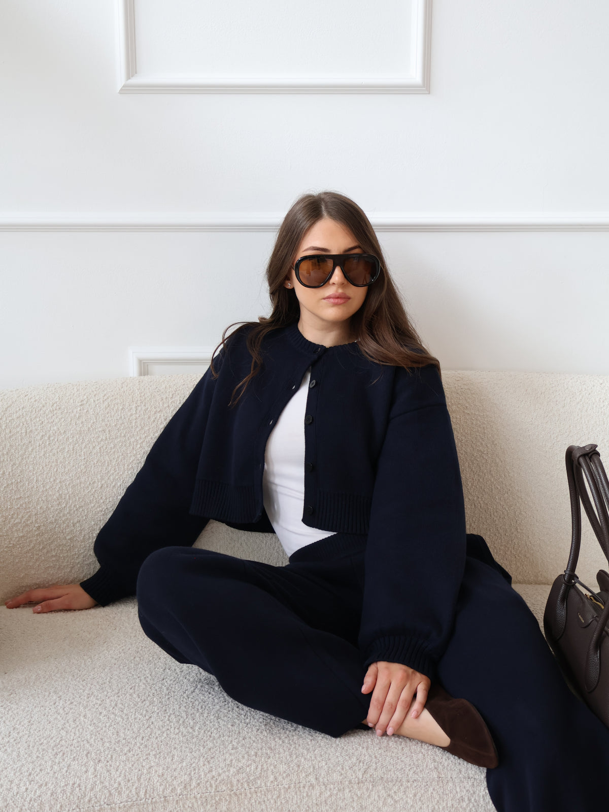 Extra Petite Navy Cotton-Cashmere Knit Trousers – 5&