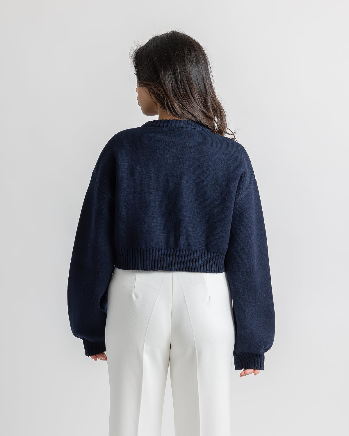 Petite Navy Cotton-Cashmere Knit Cardigan