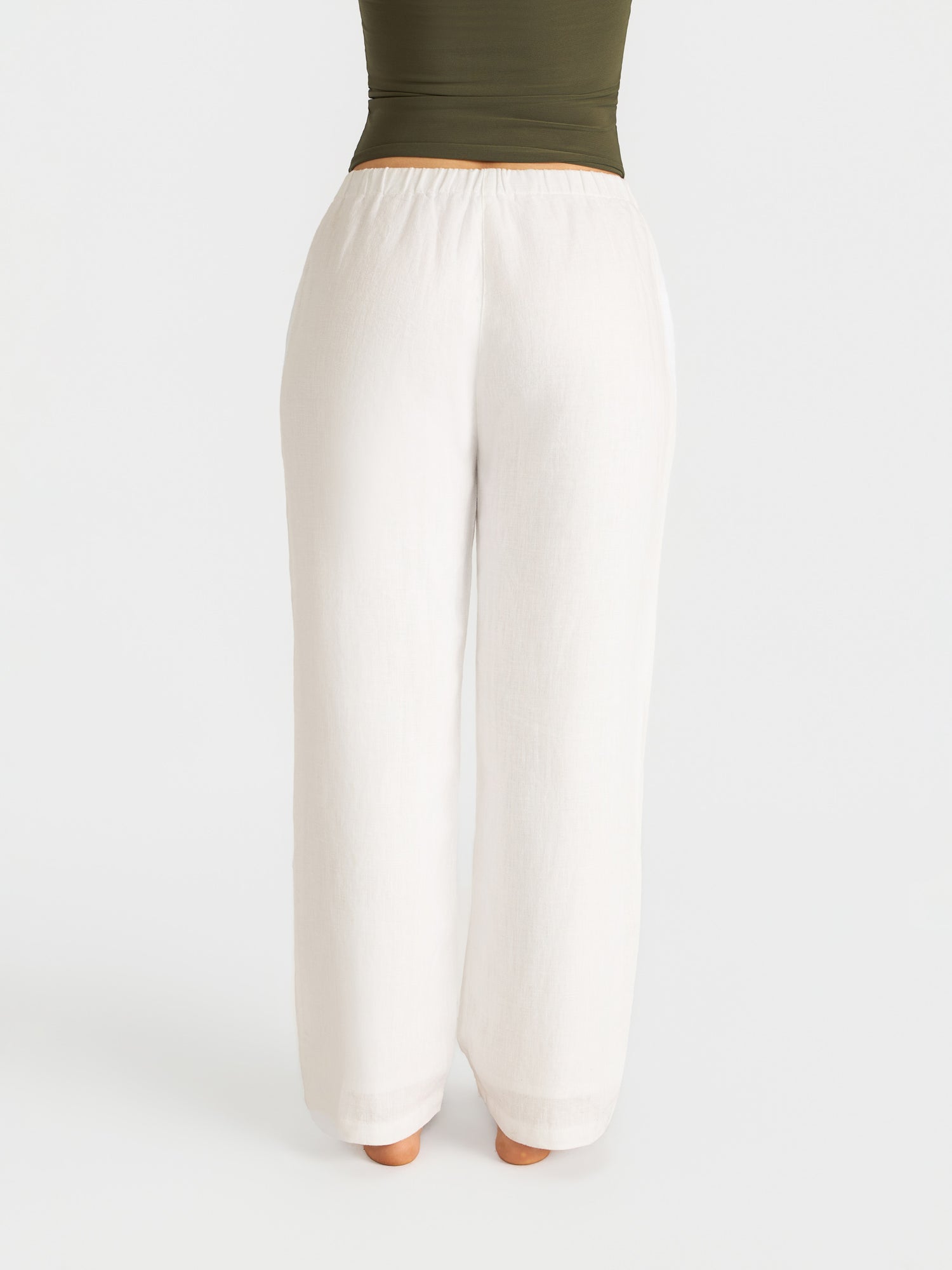 Petite White 100% Linen Straight Leg Lined Trousers