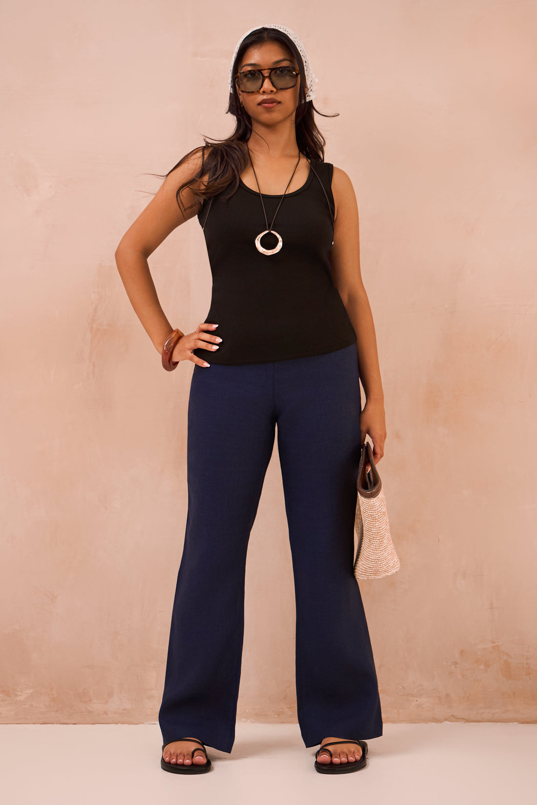 Petite Denim Blue 100% Linen Trousers
