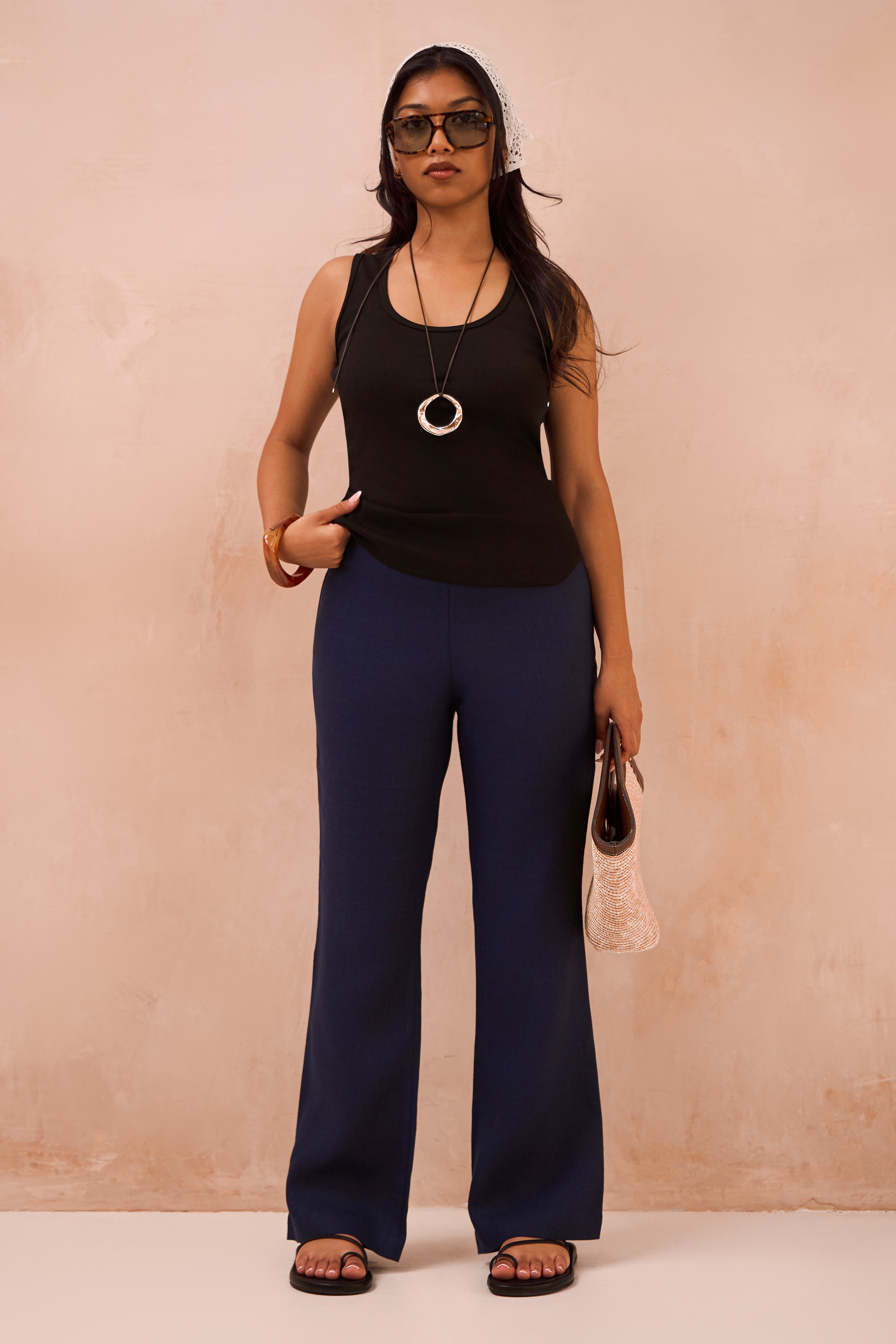 Petite Denim Blue 100% Linen Trousers