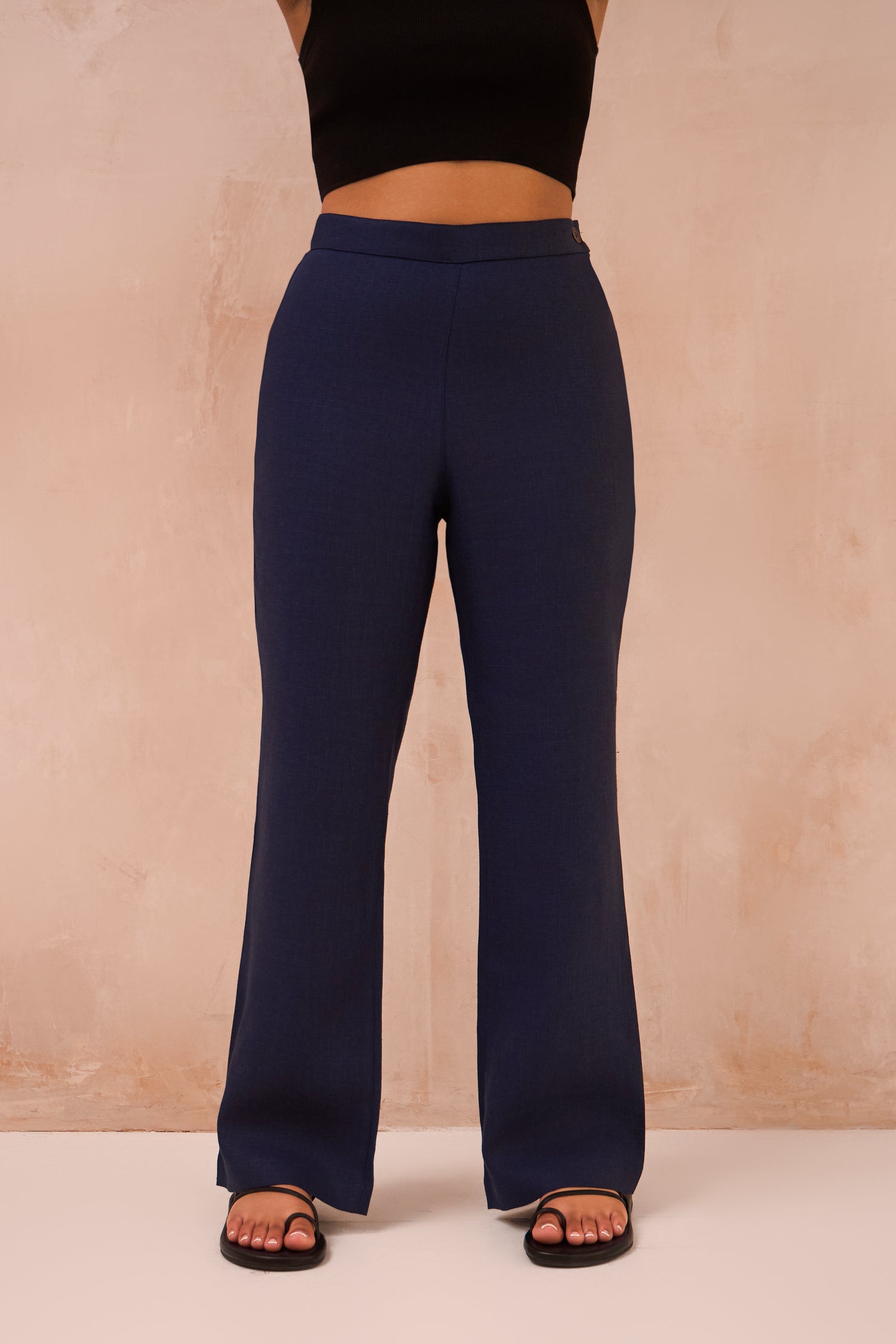 Petite Denim Blue 100% Linen Trousers