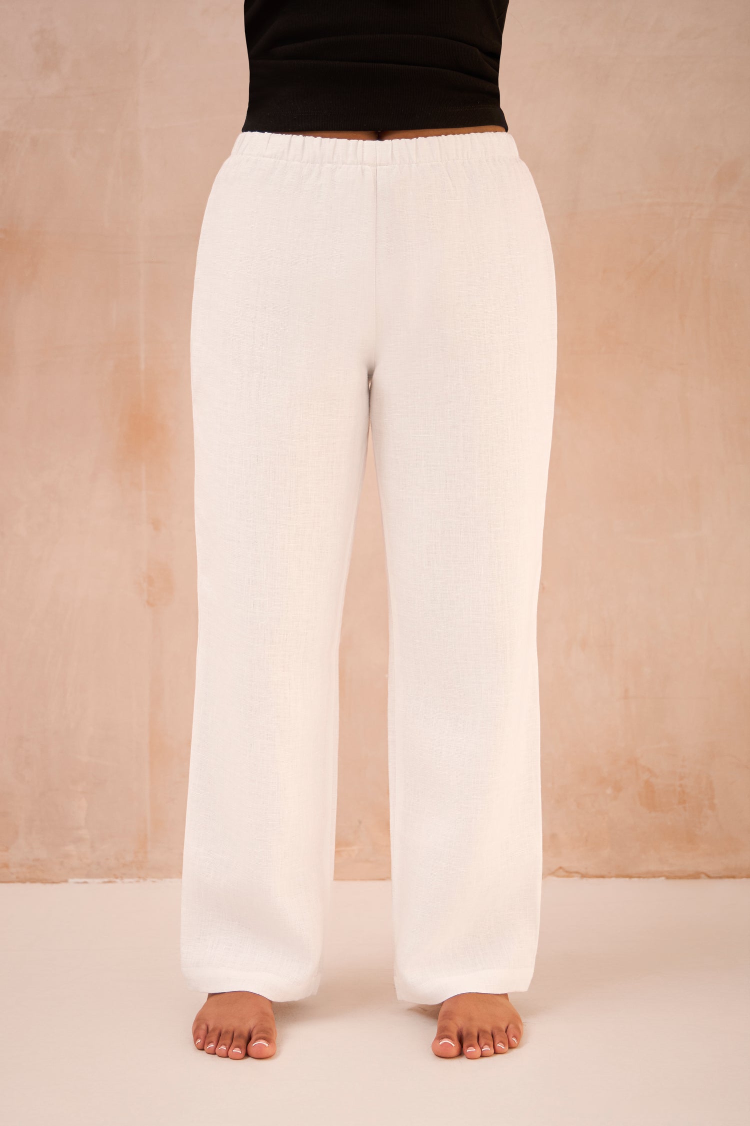 Petite White 100% Linen Straight Leg Lined Trousers