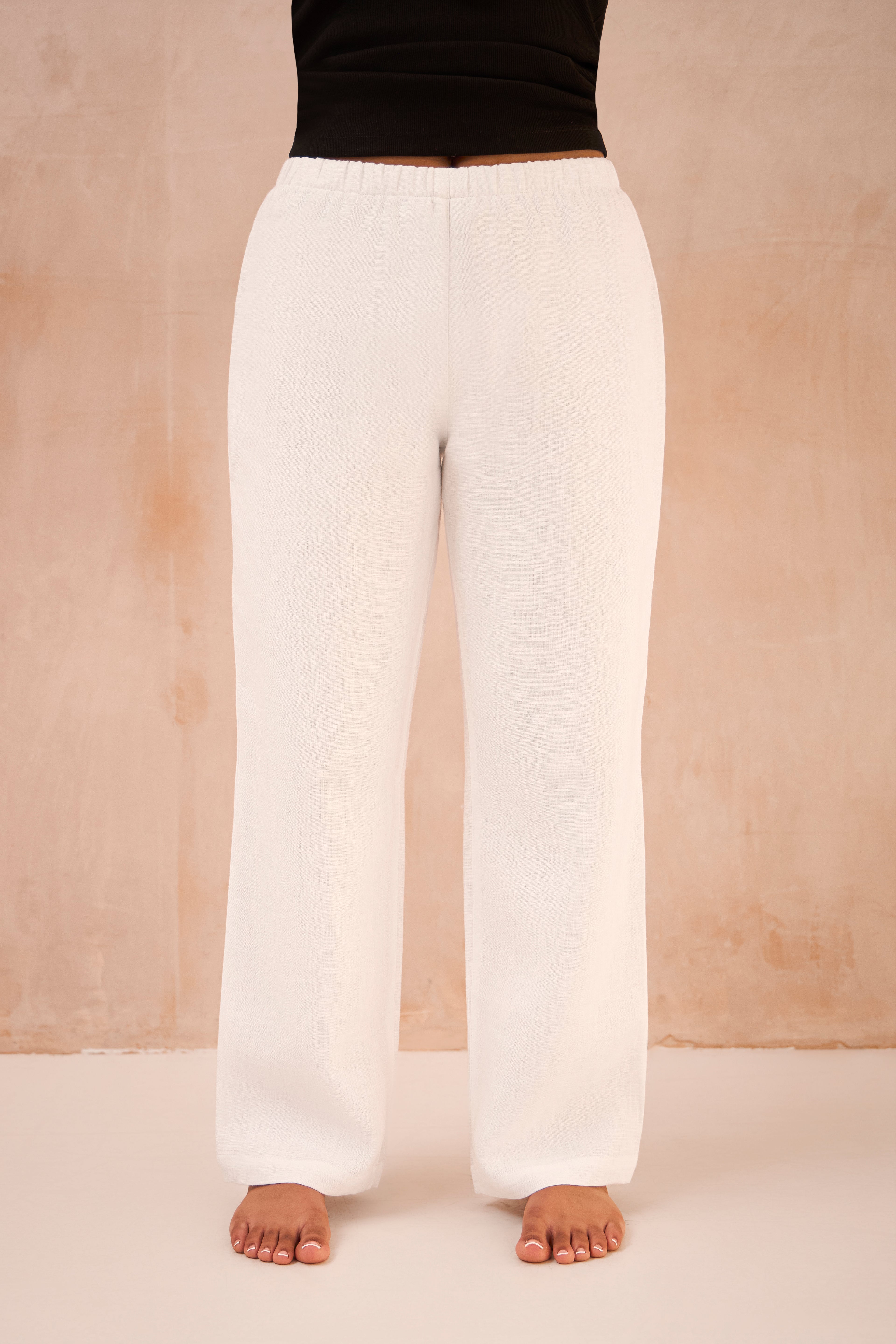 Petite White 100% Linen Straight Leg Lined Trousers