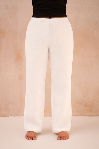 Petite White 100% Linen Straight Leg Lined Trousers