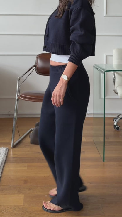 Petite Navy Cotton-Cashmere Knit Trousers – 5&